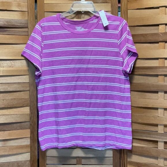 NWOT Time and Tru Women's Short Sleeve Tee Purple White Stripes XL 16-18 Cotton - Picture 1 of 7